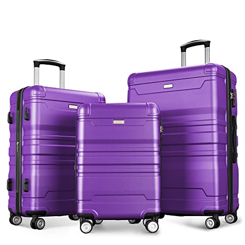 SPOFLYINN 3-teiliges Hartschalen-Gepäck-Set, erweiterbare Koffer-Sets mit Spinnrädern und TSA-Schloss für Reisen (50,8 cm / 61 cm / 71 cm), Violett, Casual