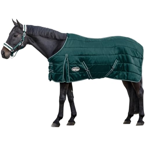 Marengos - Pferde Stalldecke 420D Comfort | atmungsaktiv & mit Thermofüllung | leichte Decke für Pferde mit Kreuzgurten | Größe 135 cm & in Tannengrün | Pferdedecke mit 100g Füllung