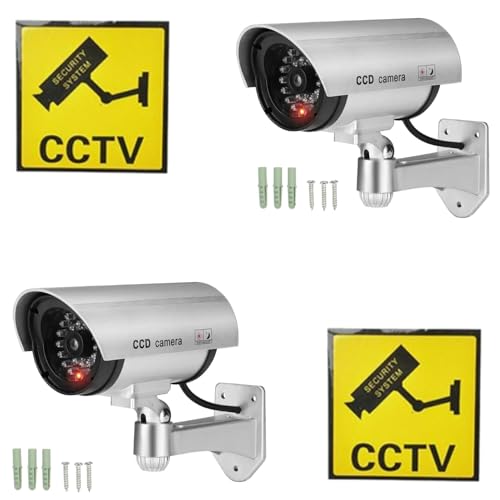 TronicXL 2 Stück Dummy Cam I Kameraattrappe Überwachungskamera Attrappe CCTV mit Warnaufkleber und Blinkender LED IR Fake für Innen- und Außenbereich