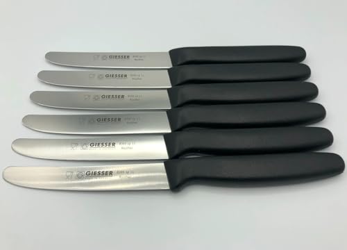 Giesser Messer 6er Set Brötchenmesser Tomatenmesser Küchenmesser glatt Klinge 11cm - schwarz