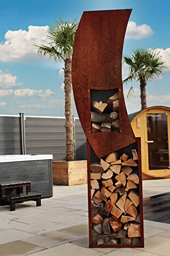 HOME DELUXE - Gartenfeuer Swing - Maße: 220 x 60 x 36 cm I Feuerstelle Holzlager Holzaufbewahrung