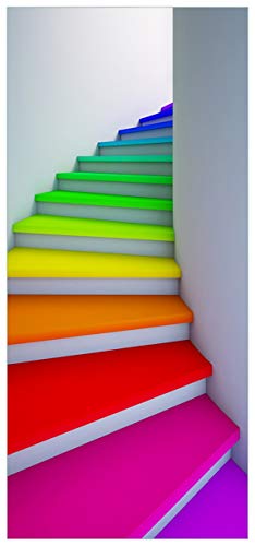 Wallario Selbstklebende Türtapete Bunte Treppe - Türposter 93 x 205 cm Abwischbar, rückstandsfrei zu entfernen
