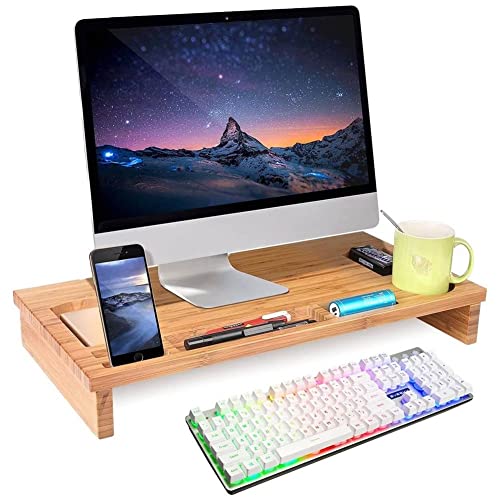 BAKAJI Monitorständer Laptopständer aus Bambus mit Ablage für Schreibtisch 60 x 30 x 8,5 cm