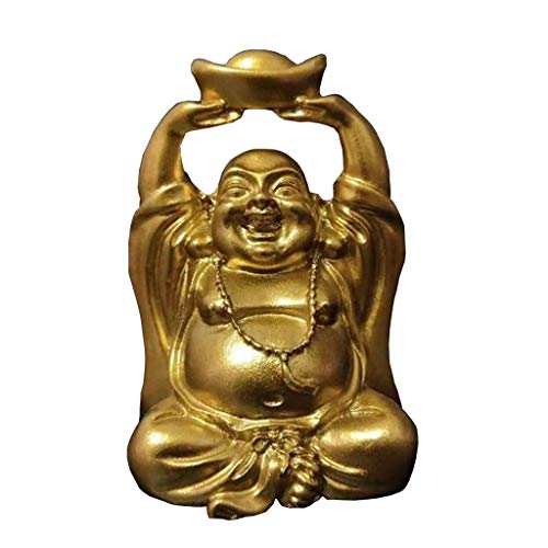 Wgd Foxi 1pcs Gold-Lachen Buddha Statue Ornamente, Harz Geld Maitreya Buddha Skulptur Kunsthandwerk, Chinesische Feng Shui Glücks Figuren for Haus/Garten