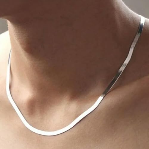 GURIDO Silber18k Gold Farbe 4mm flache Kette Halskette für Frauen Luxus Schmuck Hochzeitsgeschenk Halsband