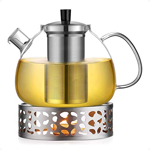 ecooe Teekanne Glas Teebereiter 1500 ml mit abnehmbare Edelstahl-Sieb Glaskanne Aufheizen auf dem Herd