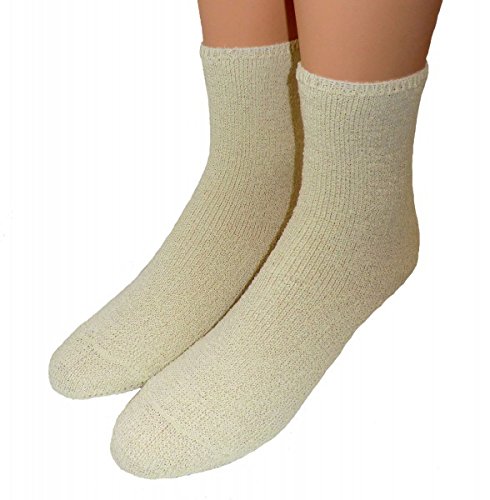 Flauschige Bettsocken natur, wie gefüttert, Wintersocken Damen, Thermosocken Kuschelsocken Wärme, Strümpfe, Plüsch, Socken 2 Paar, Farben alle:rohweiß, Größe:39/42