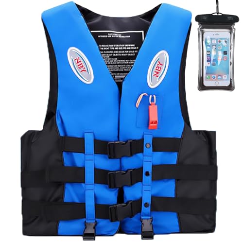Schwimmweste Kinder Schwimmhilfe Erwachsene Flotation Schwimmjacke Festtoffweste für Kajak Auftriebsweste Wassersport Sicherheitsjacke mit wasserdichter Tasche, XL 70-90kg,Blue