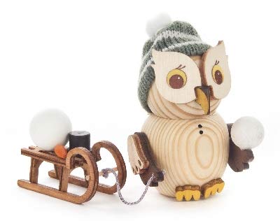 Rudolphs Schatzkiste Miniaturfiguren Mini-Eule mit Schlitten BxHxT 50x80x35mm NEU Holzfigur Weihnachtsfigur Weihnachtsdeko