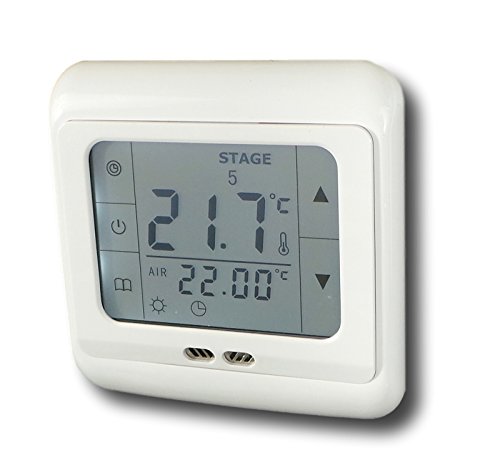 SM-PC®, Raumthermostat Thermostat programmierbar Touchscreen Digital weiße Hintergrundbeleuchtung mit Schaltung ´Stromlos geöffnet´ #897