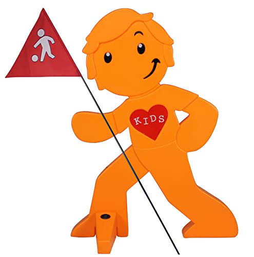 StreetBuddy - Warnfigur mit Fahne, reflektierender Warnaufsteller für Kindersicherheit - Achtung langsam fahren - Vorsicht spielende Kinder - Schild Autofahrer Warnung (Orange)