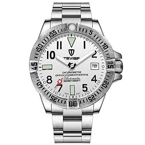 Armbanduhren,wasserdichte Herrenuhr Mit Automatischem Stahlgürtel, Weiß