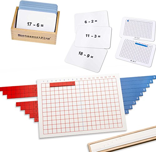 Zehnerübergang bei der Subtraktion lernen mit Montessori-Material Streifenbrett zur Subtraktion inkl. großer Lernkartei mit Selbstkontrolle