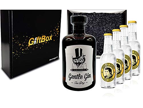 Mixcompany Giftbox - Gin Tonic Set - Gentle Gin Tea Dry 0,5l (47% Vol) + 4x Thomas Henry Tonic Water 200ml inkl. Pfand MEHRWEG - in Geschenkverpackung- [Enthält Sulfite]