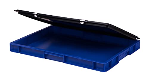 1a-TopStore Stabile Profi Aufbewahrungsbox Stapelbox Eurobox Stapelkiste mit Deckel, Kunststoffkiste lieferbar in 5 Farben und 21 Größen für Industrie, Gewerbe, Haushalt (blau, 60x40x6 cm)