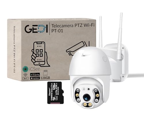 GeDi - WLAN-Kamera PTZ Dome 1080p 4 IR-LEDs und 4 Array-LEDs für externe Sicherheitsvideoüberwachung mit App iCSee Bewegungserkennung Alarm PT-01 mit 128 GB Speicher