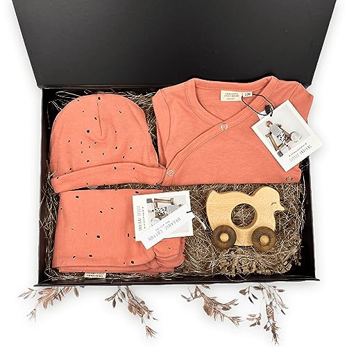Geschenk Geburt, Geschenkbox Geburt, Mutterschaft Geschenk, Geschenk Babyparty, Geschenk Baby-Dusche, Geschenk Geschlechtsbestimmung - Baby Essentials Paket - orange