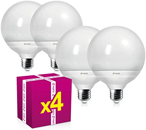 Superia LED E27 Globe Bulb, 22W (160W Äquivalent), Kaltlicht 6000K RA80, Lichtstärke 2178 Lumen, G120 opal, Edison Schaft, Energiesparend, kein Flimmern, GL25F 4-Pack