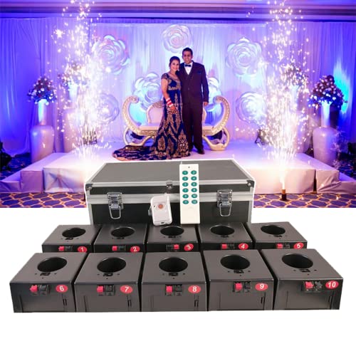 Cold Firework Igniter Machine, Mini Fireworks Base, Wireless Remote Control 10Cues / 12Cues Receiver Wedding Machine Cold Fountain Stage Lighting Effect for Stage Party Wedding, mit Koffer,10Cues