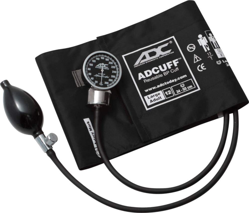 ADC Aneroides Blutdruckmessgerät Diagnostix 700 Premium im Taschenformat für den professionellen Einsatz mit Adcuff-Blutdruckmanschette aus Nylon, große Erwachsene, schwarz