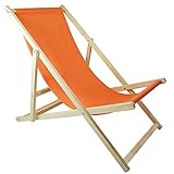 Helo Garten Strand Liegestuhl klappbar aus Holz bis 120 kg belastbar, Strandstuhl aus Kieferholz, 3-Fach verstellbare Lehne, wasserabweisender Bezug aus Oxford-Gewebe - Sonnenstuhl Farbe: Orange