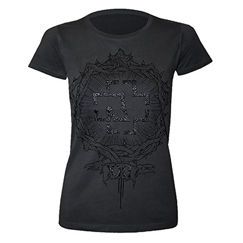Rammstein Frauen Damen Girlie Shirt XXI, Offizielles Band Merchandise Fan Shirt Charcoal mit schwarz-metallic Front Print -S