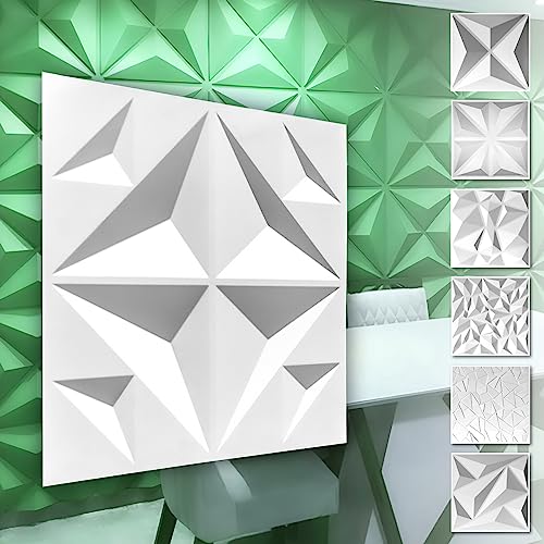 HEXIM 3D Wandpaneele, PVC Kunststoff weiß - Diamond Design Paneele 50x50cm Wandverkleidung (3QM HD018) Wandplatten Wanddeko Feuchtraum