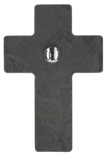 BUTZON & BERCKER Schieferkreuz - Licht des Lebens. Modernes Wandkreuz aus Schiefer mit Glasstein. Christliches Geschenk zur Hochzeit oder Firmung. Format 11,4 x 7,5 cm