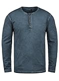 Solid Timur Herren Longsleeve Langarmshirt mit Grandad- Ausschnitt aus 100% Baumwolle Slim Fit Meliert, Größe:L, Farbe:Insignia Blue (1991)