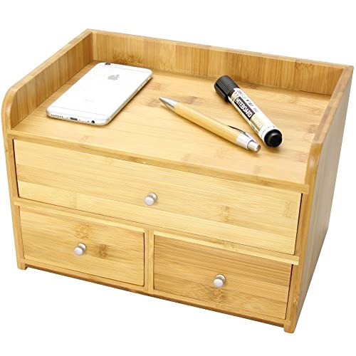 Woodquail Groß Schreibtisch-Organizer mit 3 Schubladen, aus Natürlichem Bambus