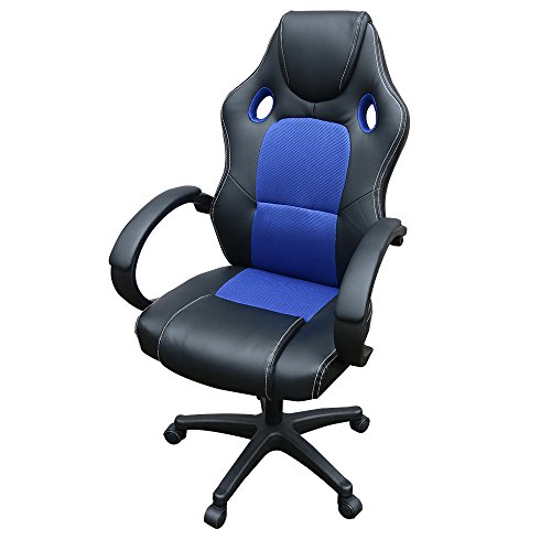 Panana Bürostuhl, PU-Leder+Netz Schreibtischstuhl, Gaming-Stuhl mit hoher Rückenlehne, drehbare höhenverstellbar Computer-Stühle (Schwarz+Blau)