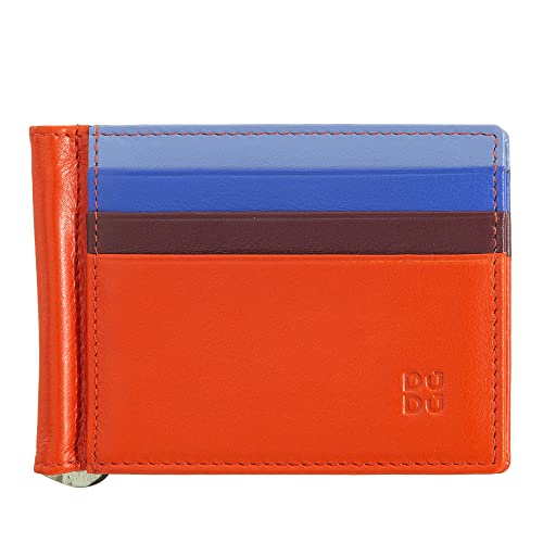 DUDU Herren Brieftasche mit Geldclip aus Leder Kreditkarten-Fächer Clip Banknoten Kompakt Steckfächer Orange