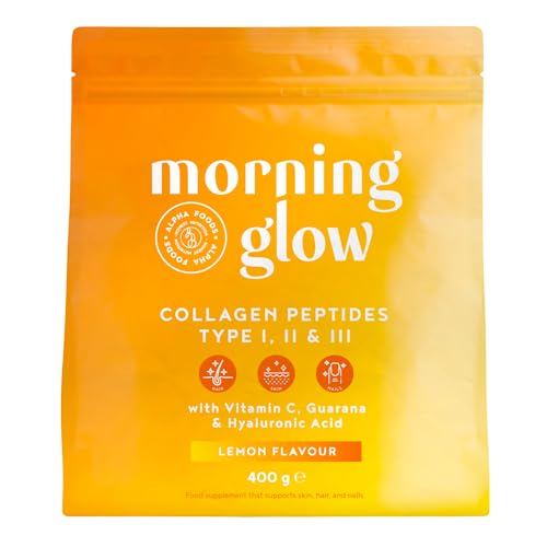 Morning Glow Collagen Pulver [400g] - Premium Kollagen Hydrolysat - Peptide mit Hyaluronsäure, Vitamin C und Vitamin E - Zitrusgeschmack