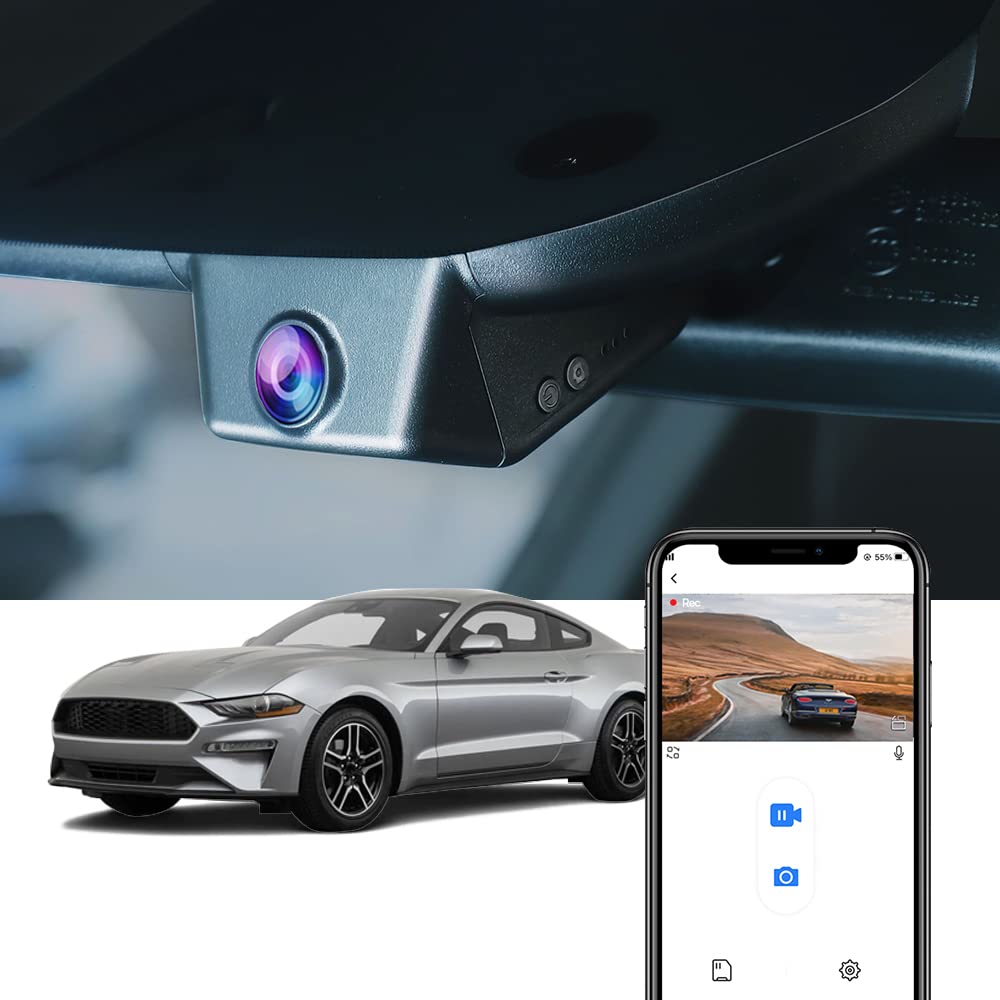 Fitcamx Dashcam kompatibel mit Ford Mustang 2022 2021 2020 2019 GT Ecoboost Premium Mach 1 Shelby GT500 GT350 Bullitt, OEM Autokamera 4K WiFi, UHD 2160P Video, Loop-Aufnahm, G-Sensor, WDR, 64-GB-Karte