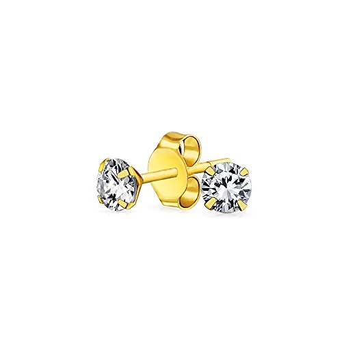 Echte 14K Gold .40 Ct Kleine Runde Zirkonia Solitär Cz Ohrstecker Für Frauen Für Teen