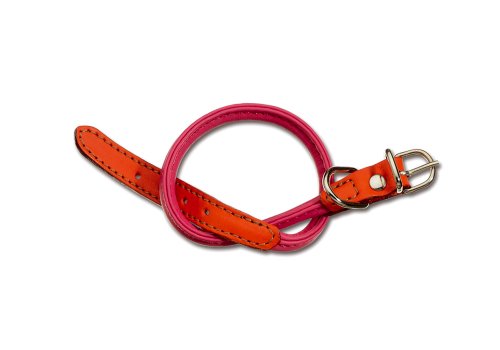 Petego La Cinopelca Hundehalsband, weiches Kalbsleder, zweifarbig, flach, Fuchsia/Orange, 1,27 cm bis 22,9 cm