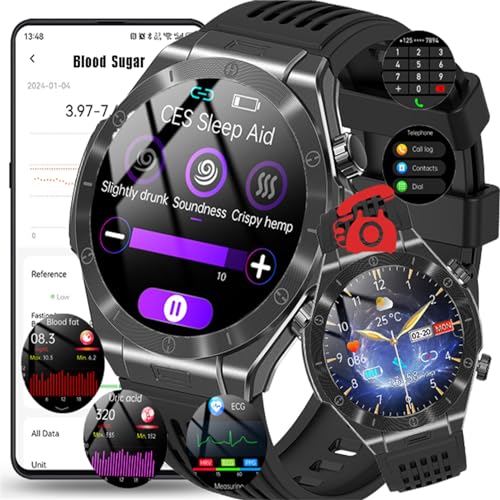 Fohatu 𝐄𝐂𝐆𝐏𝐏𝐆 Smartwatch 𝐛𝐥𝐮𝐭𝐳𝐮𝐜𝐤𝐞𝐫𝐛𝐥𝐮𝐭𝐳𝐮𝐜𝐤𝐞𝐫𝐦𝐞𝐬𝐬𝐮𝐧𝐠,Smartwatch Mit Bluetooth-Anrufe Blutfette Harnsäure Körpertemperatur Monitor,Black