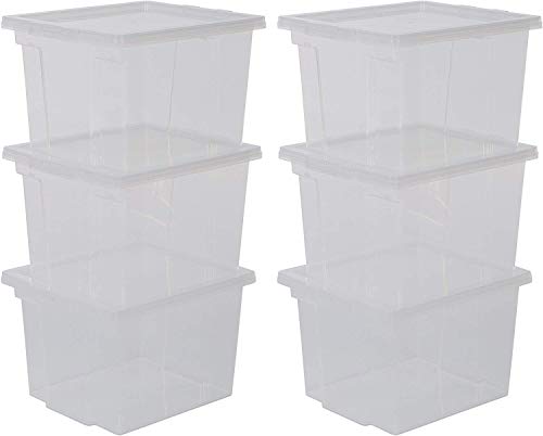 IRIS 130621, 6er-Set Aufbewahrungsboxen / Kisten mit Deckel / Stapelboxen 'Useful Storage Box', USB-S, Kunststoff, transparent, 13 L, 24 x 29 x 18,5 cm