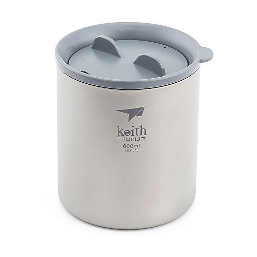 Keith 220 ml / 600 ml Titan Becher Saugnapf Doppelwandig Ultraleicht Titan Becher Tassen Leichte Tragbare Camping Wandern (Ti3306-600ml)