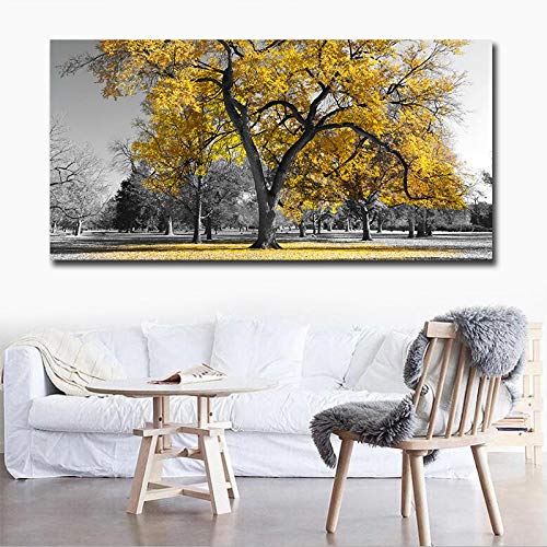 Rumlly Giclee Canvas Prints Modern Yellow Tree Big Size Canvas Painting for Living Room Bedroom Home Decor Office Mural 80x160cm No Frame