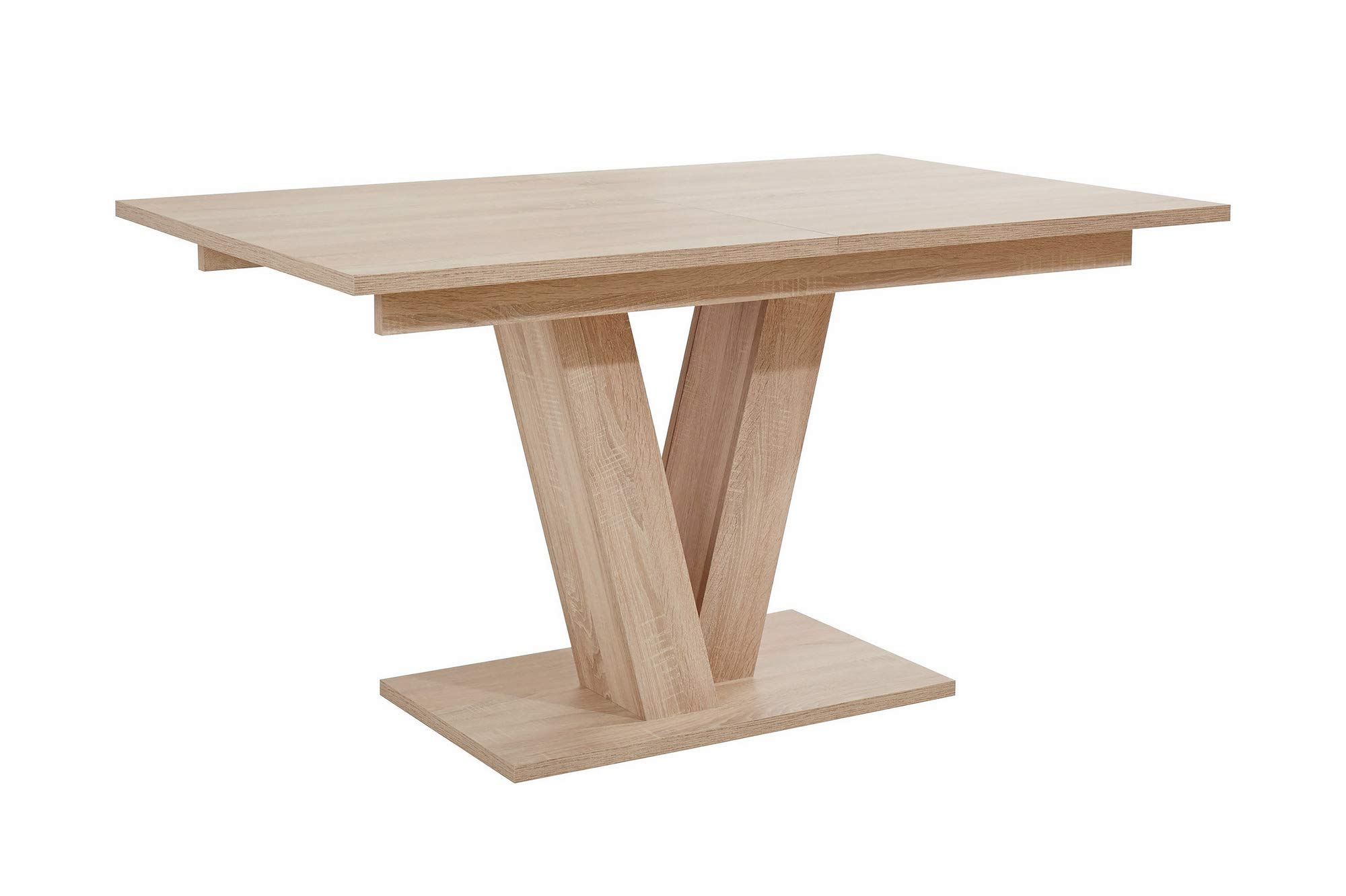 HOMEXPERTS Esszimmertisch mit Auszug DAVID / Ess-Tisch in Eichen-Holz Optik hell-braun / Säulentisch 140cm / Synchron-Auszug ausziehbar auf 180 cm / Auszugstisch / 140-180 x 90 x 75cm (LxBxH)