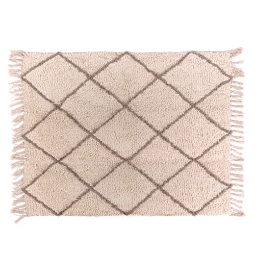 CIAL LAMA Dekorativer Teppich, 100% Baumwolle, weich, Rautenmuster, Weiß, Grau, 120 cm