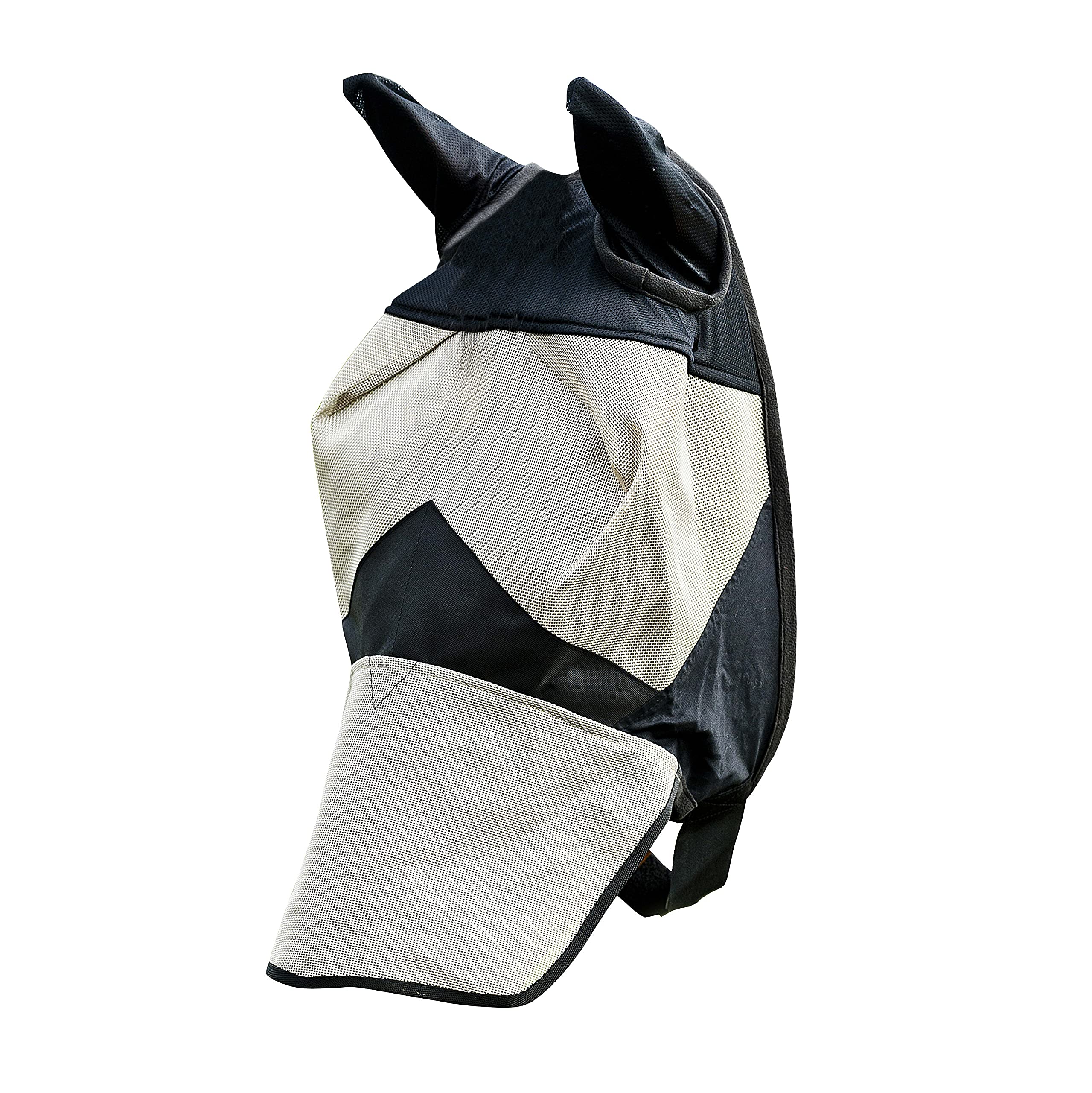 Horze Fliegenhaube für Pferde, Fliegenmaske mit Schutz für Nüstern und Ohren, UV Schutz, Braun, F