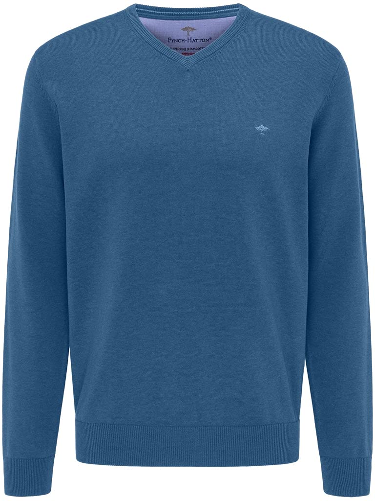 FYNCH-HATTON Herren, V-Neck Pullover Blau (Azure 634), X-Large (Herstellergröße: XL)