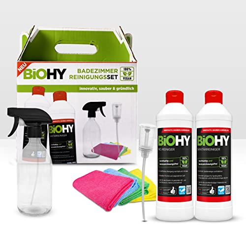 BiOHY Badezimmer-Reinigungsset | Bio Konzentrat für den gesamten Sanitärbereich | Zersetzt Kalk und Urinstein | Badreiniger mit angenehmem & frischem Duft