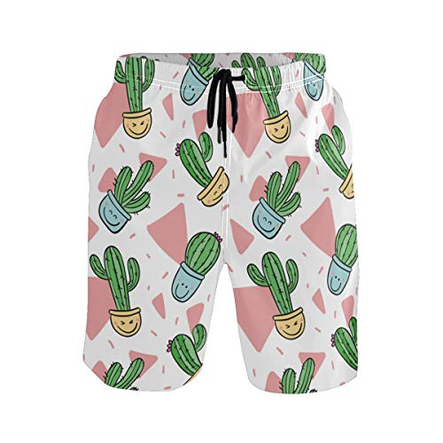 Sinestour Herren Badehose, schnell trocknend, süße Kaktus-Brettshorts mit Tasche, Strandshorts Gr. XL, mehrfarbig
