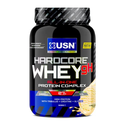 USN Hardcore Whey Protein Pulver Vanille 908g - All-in-One Protein mit Creatin Monohydrat, Glycin und Tribulus für Performance Workouts & Lean Muscle Growth