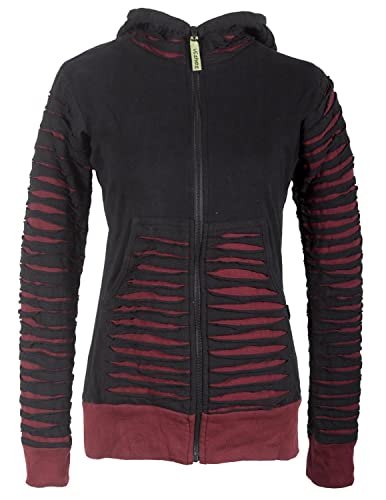 Vishes - Alternative Bekleidung - Damen Patchworkjacke Kapuzenjacke Hoodie Baumwolle Cutwork Streifen schwarz-dunkelrot 44
