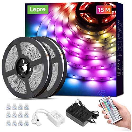 Lepro LED Strip 15M (2x7.5M), LED Streifen Lichterkette mit Fernbedienung, Band Lichter, RGB Dimmbar Lichtleiste Light, Lichtband Leiste, Bunt Kette Stripe für Party Weihnachten Deko