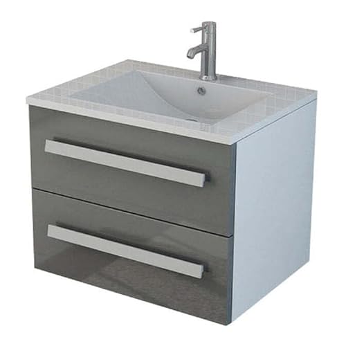 Luxus Badset Waschtischunterschrank + SMC Waschbecken Badmöbel grau hochglanz inkl. Spedition